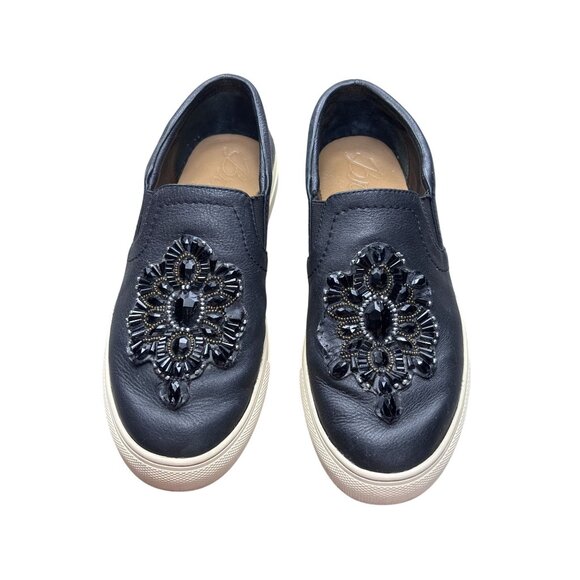 Brighton Embellished Slip-On Sneakers Size 9 Black Leather - Picture 1 of 8